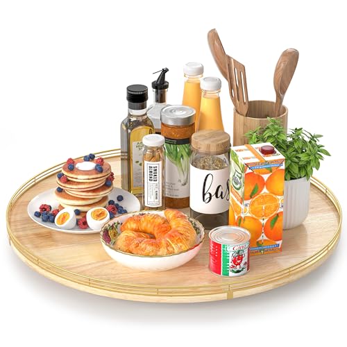 24 Inch Extra Large Lazy Susan with Solid Oak Base and Black Iron Rail