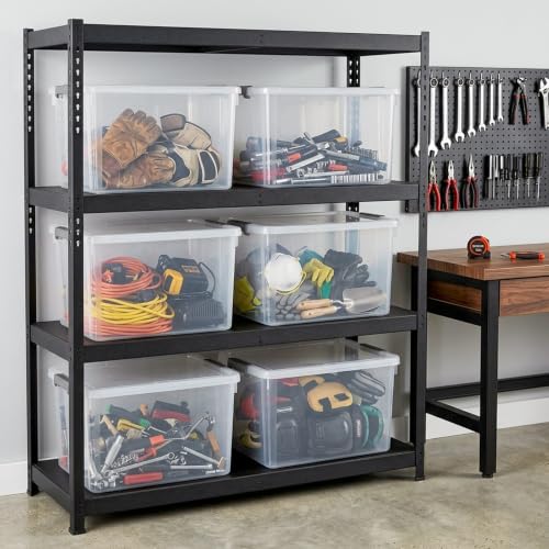 6 Packs 44.4 QT Plastic Storage Bins with Lids Large Stackable Storage Containers for Organizing Clear Storage Box for Garage (44.4 Qt. - 6 Packs / Clear White)