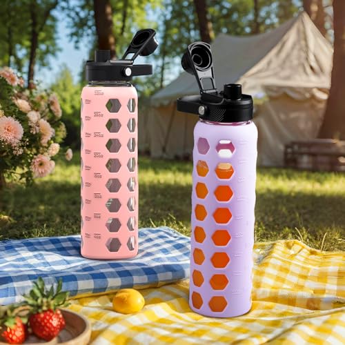 Glass Water Bottle (Purple / 32 Ounces)