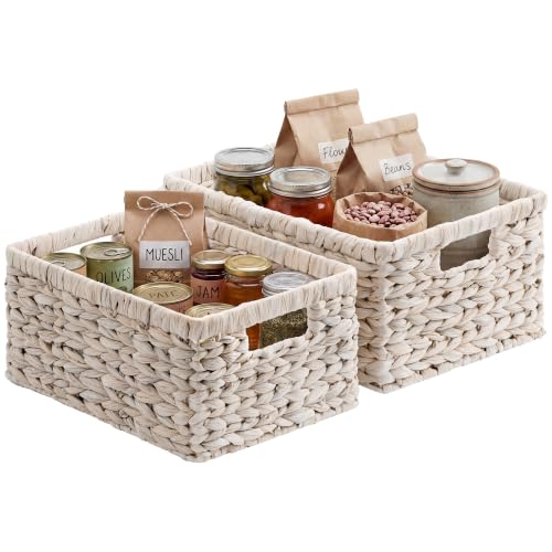 Large Wicker Baskets for Storage (White (Water Hyacinth) / 15"L x 11"W x 7"H + 13"L x 9"W x 6¼"H)