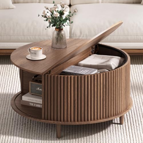 Round Coffee Table with Storage (Chestnut Brown)