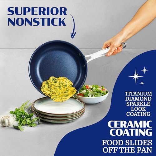 Ceraluxe 20Pc Pots and Pans Set Non Stick Ceramic Cookware Set (Blue Speckle)