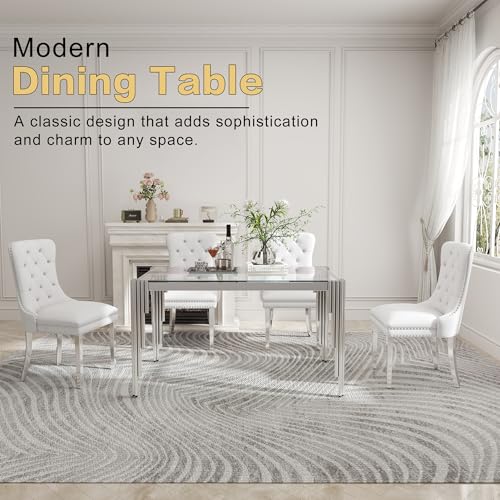51'' Modern Glass Dining Table for 4 People (Silver-clear / Rectangle-51.18" L x 31.50" W x 29.53" H)