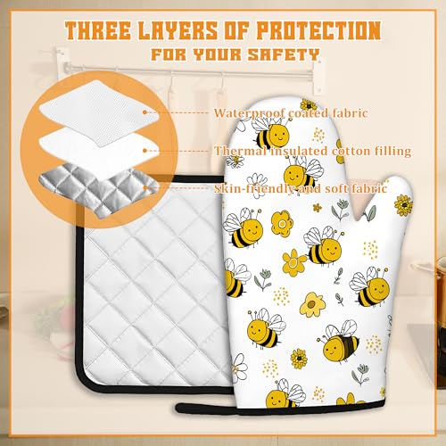 Cute Bee Oven Mitts and Pot Holders (4 Count)