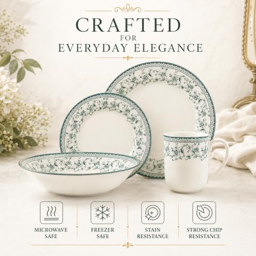 Royal 24 Piece Porcelain Dinnerware Set for 6 (Aster Green / 24)