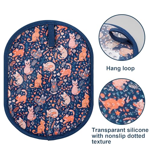 Pot Holders with Transparent Clear Silicone Shell and Nice Cat Flower (Potholders / Navy, Cat)