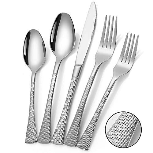 Hammered Silver Silverware Set for 8 (Silver / 40 Pieces Set)