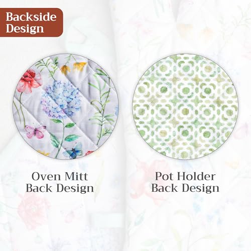 100% Cotton Oven Mitt & Pot Holder Set (031 - Just Floral / 7.5" x 13" & 8" x 8" (Oven Mitt & Pot Holder))