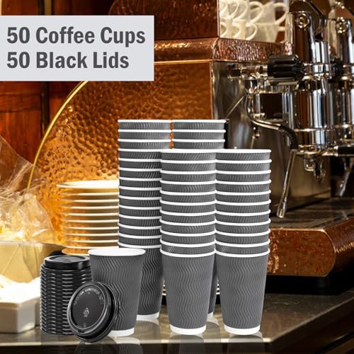 500 Pack 16 oz Insulated Disposable Coffee Cups With Lids (Gray / 16OZ-500Pack)