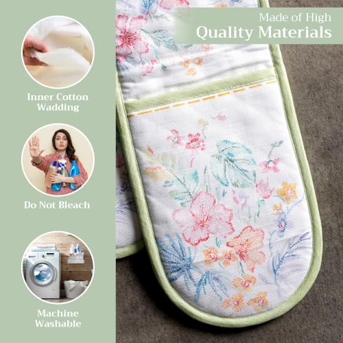 Double Oven Mitts 100% Cotton Double Oven Glove (102 - Paradise Island / 7" x 35" (Double Oven Mitt))