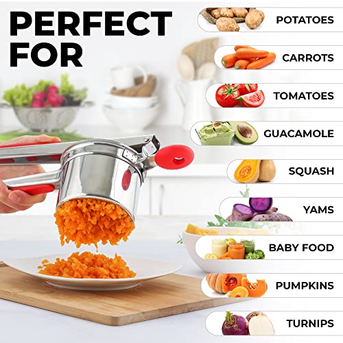 Premium Large 15oz Potato Ricer (Fixed Disc / Red & Silver)