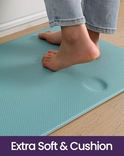 Kitchen Floor Mats Cushioned Anti Fatigue (Turquoise / 59"l X 17"w X 0.4"th + 29"l X 17"w X 0.4"th)