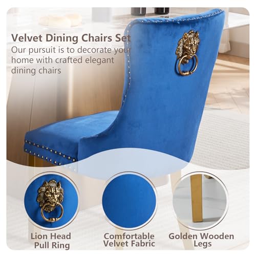 Blue Velvet Dining Chairs Set of 4 (Navy Blue)