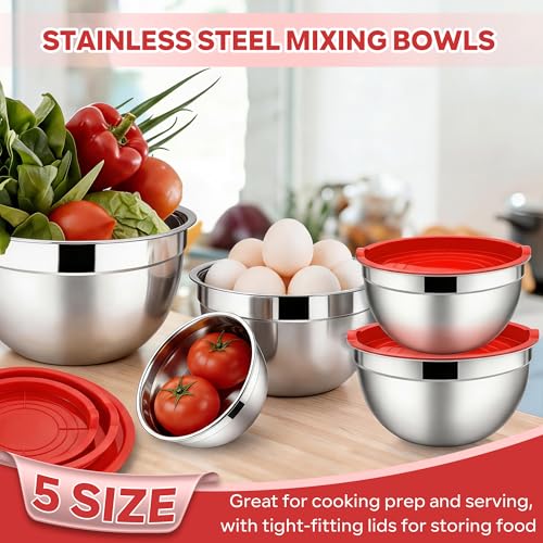 Mixing Bowls with Lids Set (Red / 10 Piece)
