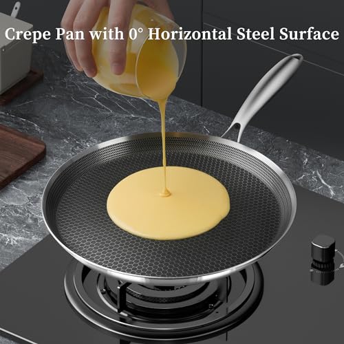Nonstick Crepe Pan 11inch Stainless Steel Crepe Pan Honeycomb Coating Flat Skillet Tawa Dosa Tortilla Pan (11inch)