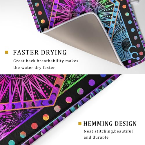 Purple Absorbent Dish Drying Mat Sun and Moon Microfiber Drying Pad for Kitchen Counter Decor Large (Hippie Bohemian 829 / 24" x 18")