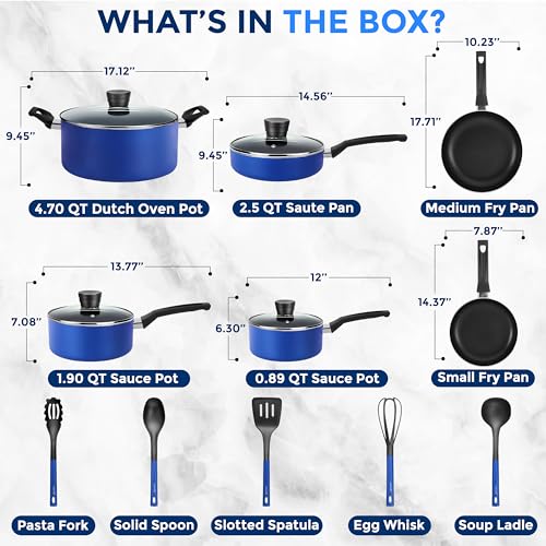 15 Pc Blue Nonstick Cookware Set (Blue)