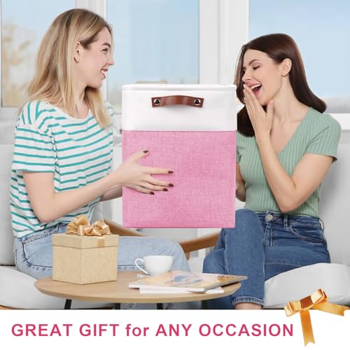 Large Fabric Storage Baskets (Pink / Off-White / Extra Large -17"x12"x15")