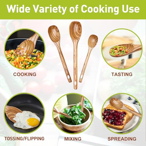 3 Pcs Non Toxic Wood Serving Spoons Set for Cooking Mixing Kitchen Utensils (3 Pcs Spoons)