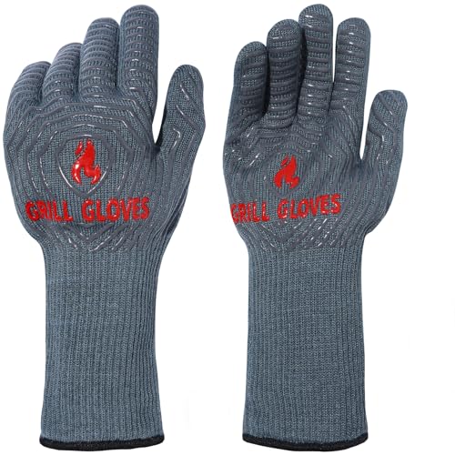 BBQ Gloves Oven Gloves 1472℉ Extreme Heat Resistant (Gray / One Size Fits Most(Long Cuff))