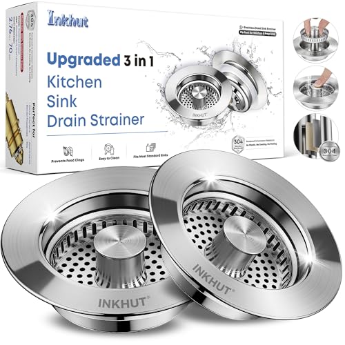 Upgraded 3 in 1 Kitchen Sink Drain Strainer (Silver-2pack)
