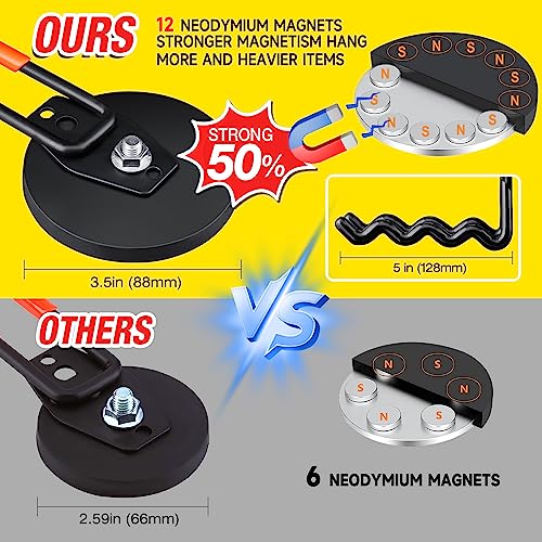 Large Strong Magnetic Hooks Heavy Duty (3.5" Magnet-2 Pack-Black)