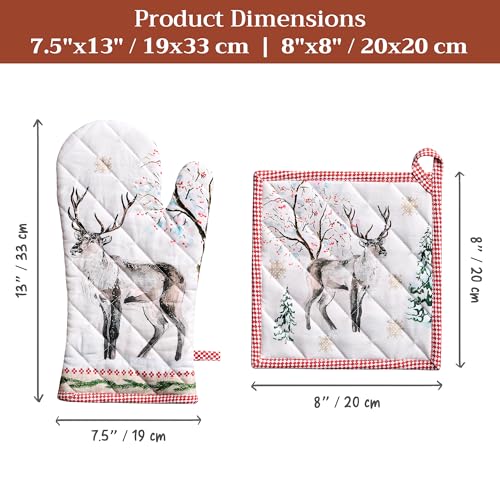 100% Cotton Oven Mitt & Pot Holder Set (116 - Rural Christmas / 7.5" x 13" & 8" x 8" (Oven Mitt & Pot Holder))