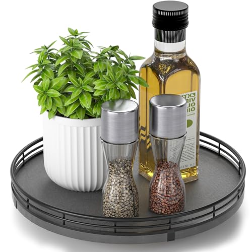 10 Inch Natural Slate Lazy Susan with Black Raised Iron Rim (Black & Black / 10 inches)