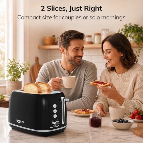 2 Slice Retro Stainless Steel Toaster with Bagel (2 Slice / Black)