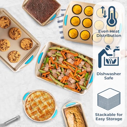 Baking Kit Nonstick Gold Steel Oven Set (Blue / 6 Piece)