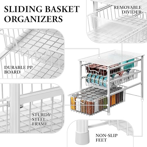 Stackable 3 Tier Sliding Basket Organizer Drawer (3-tier / White)
