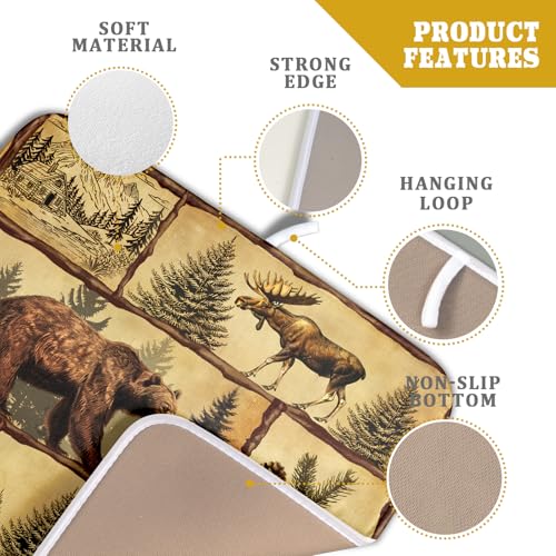 Vintage Bear Moose Dish Drying Mat 16x18 Inch Country Cabin Absorbent Dish Draining Mat Heat Resistant Drying Pad for Counter Sink Home (Vintage Bear Moose / 16" x 18")