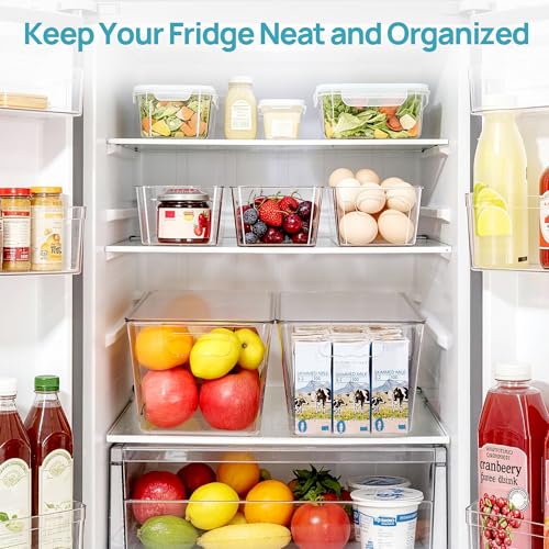 8 Pack Clear Storage Bins with Lid Set for Pantry Organizer (Set A)