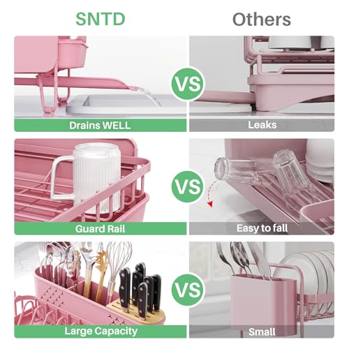 Large Dish Drying Rack for Kitchen Counter (Pink)