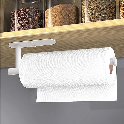 Self Adhesive Paper Towel Holder Under Cabinet Mount (White / 1 Pack)