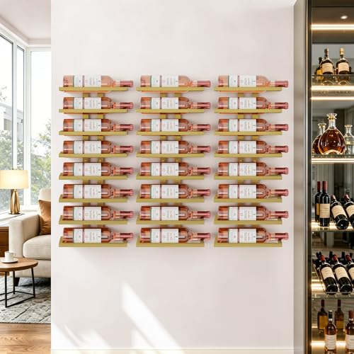 3 Set 8 Tier Wall Mount Wine Rack (3 Pack (24 Bottles) / Gold)