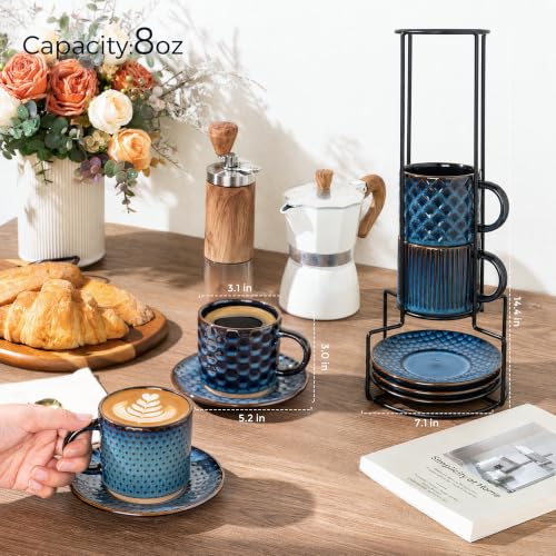 6 OZ Coffee Mugs with Saucer and Stand (Deep Sea / 6 Ounce (With Stand))