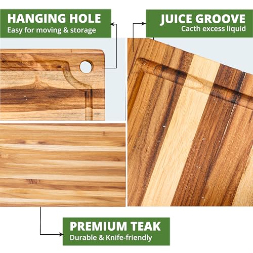 Teak Wood Board with Juice Groove & Hanging Hole (14"L x 10"W)