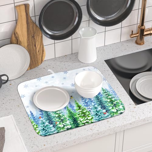 Winter Forest Dish Drying Mats (DMS919WtreeM / 18" x 16")