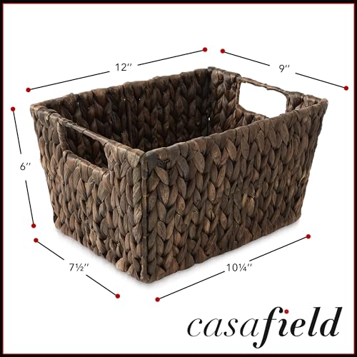 Set of 4 Water Hyacinth Storage Baskets with Handles (Espresso - Hyacinth)