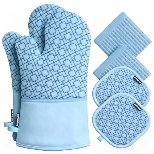 Oven Mitts and Pot Holders Sets 6pcs (Fog Blue)