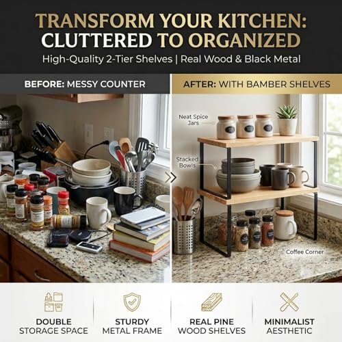 Large Cabinet Shelf Organizers Solid Wood Spice Rack Organizer for Cabinet Kitchen Countertop Storage
