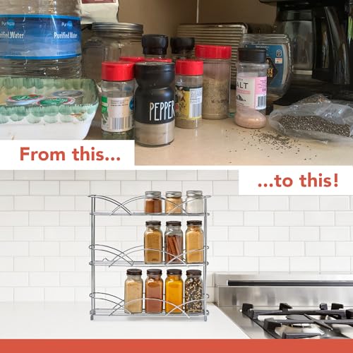 3 Tier Spice Rack Organizer Black Countertop Wire Shelf Spice Rack for Modern Kitchen Pantry Cabinet