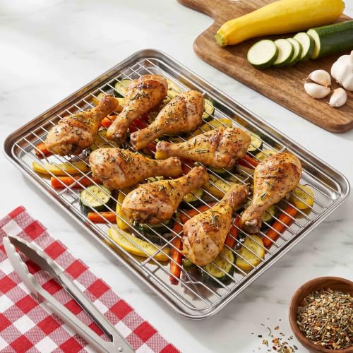 16x12 Inch Stainless Steel Baking Sheet with Wire Cooling Rack Set (16x12x1)