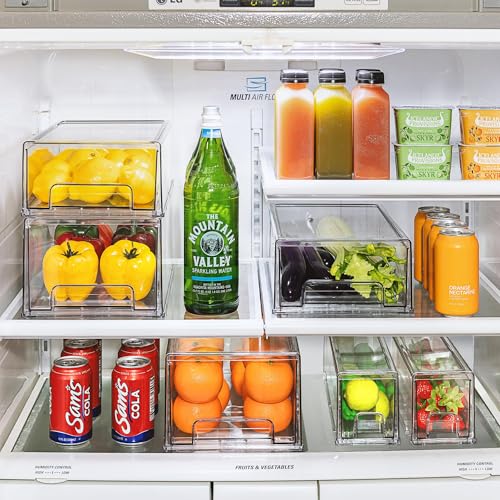 Clear Stackable Storage Drawers for Refrigerator (6 Pack / Medium)