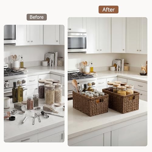Rectangular Wicker Storage Baskets for Organizing (Dark Brown (Paper Rope) / 2x 13"L x 8¼"W x 7"H)