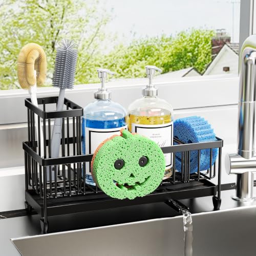 Larger Version Sponge Holder for Kitchen Sink (Black with Smiley Face Holder)