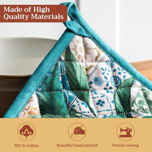 100% Cotton Oven Mitt & Pot Holder Set (010 - Agrume / 7.5" x 13" & 8" x 8" (Oven Mitt & Pot Holder))