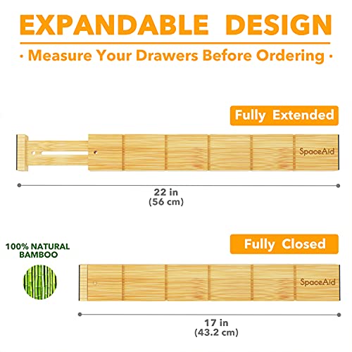 Bamboo Drawer Dividers with Inserts and Labels (17-22 inch)