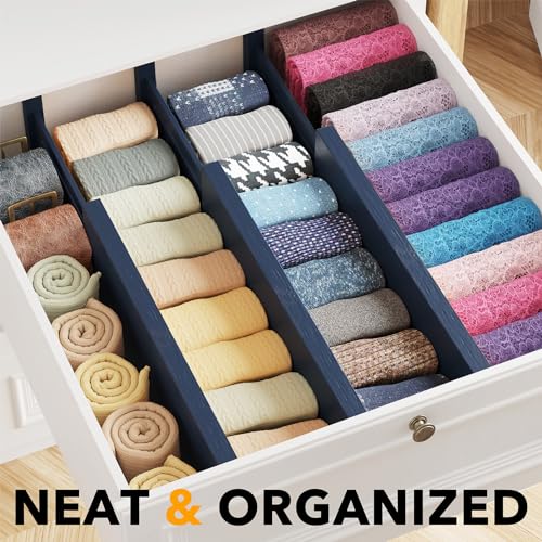 Bamboo Dresser Drawer Dividers 6 Pack (4.65''H, 12.5''-17''L / NAVY BLUE)